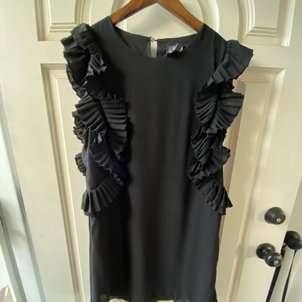 Black ruffles elegant cocktail dress medium